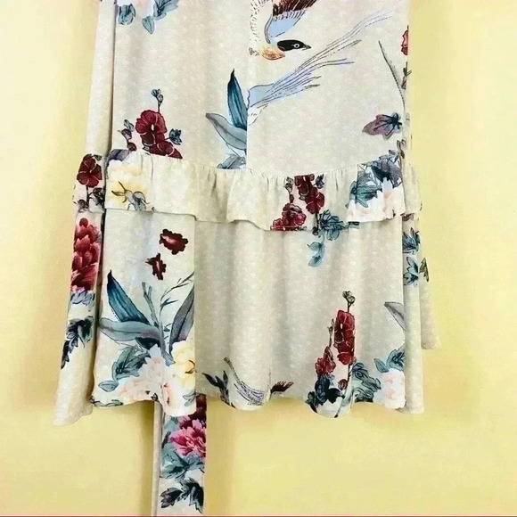Label Of Love Floral Bird Peasant Ruffle High Neck Tie Waist Mini Dress Size 10 - Picture 11 of 15